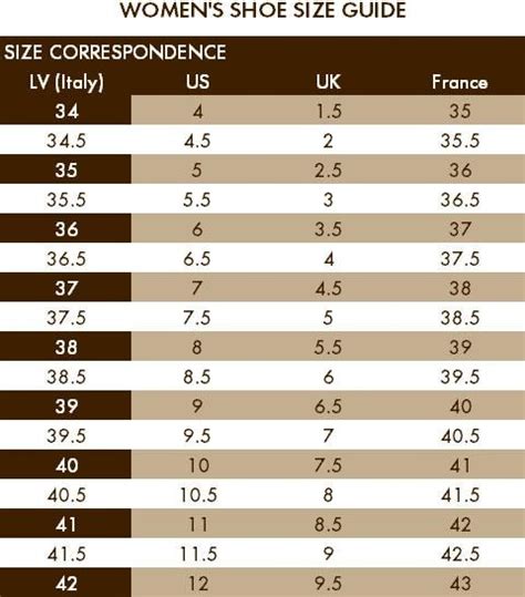 lv shoe size chart